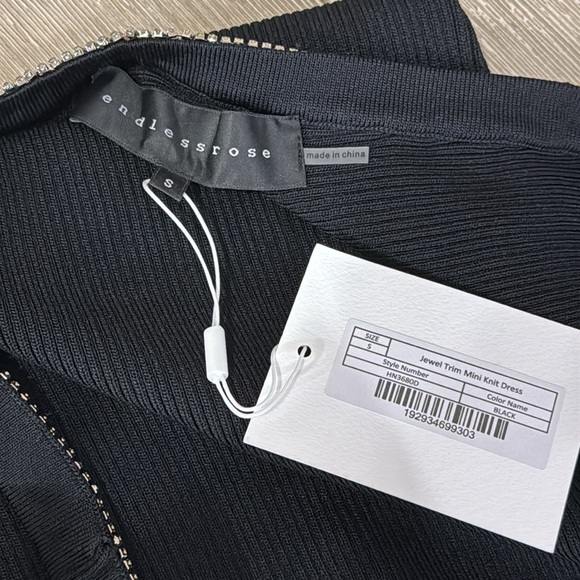 Anthropologie Endless Rose black jewel trim backless knit mini dress S - Picture 8 of 9